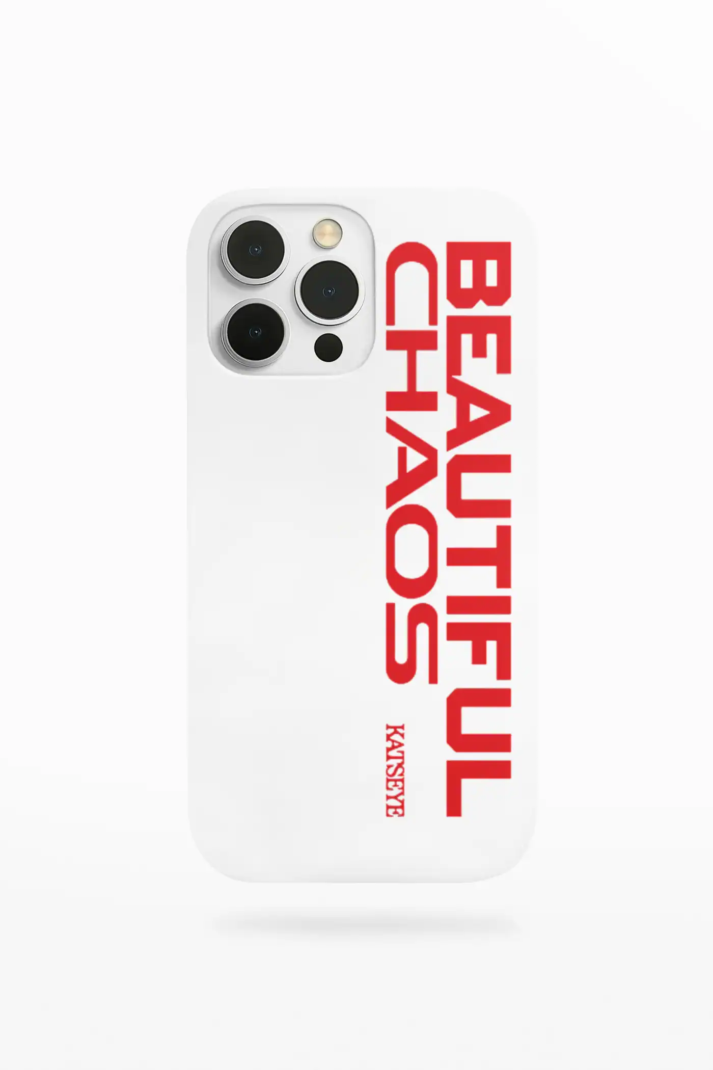 white silicone phone case with katseye beautiful chaos design