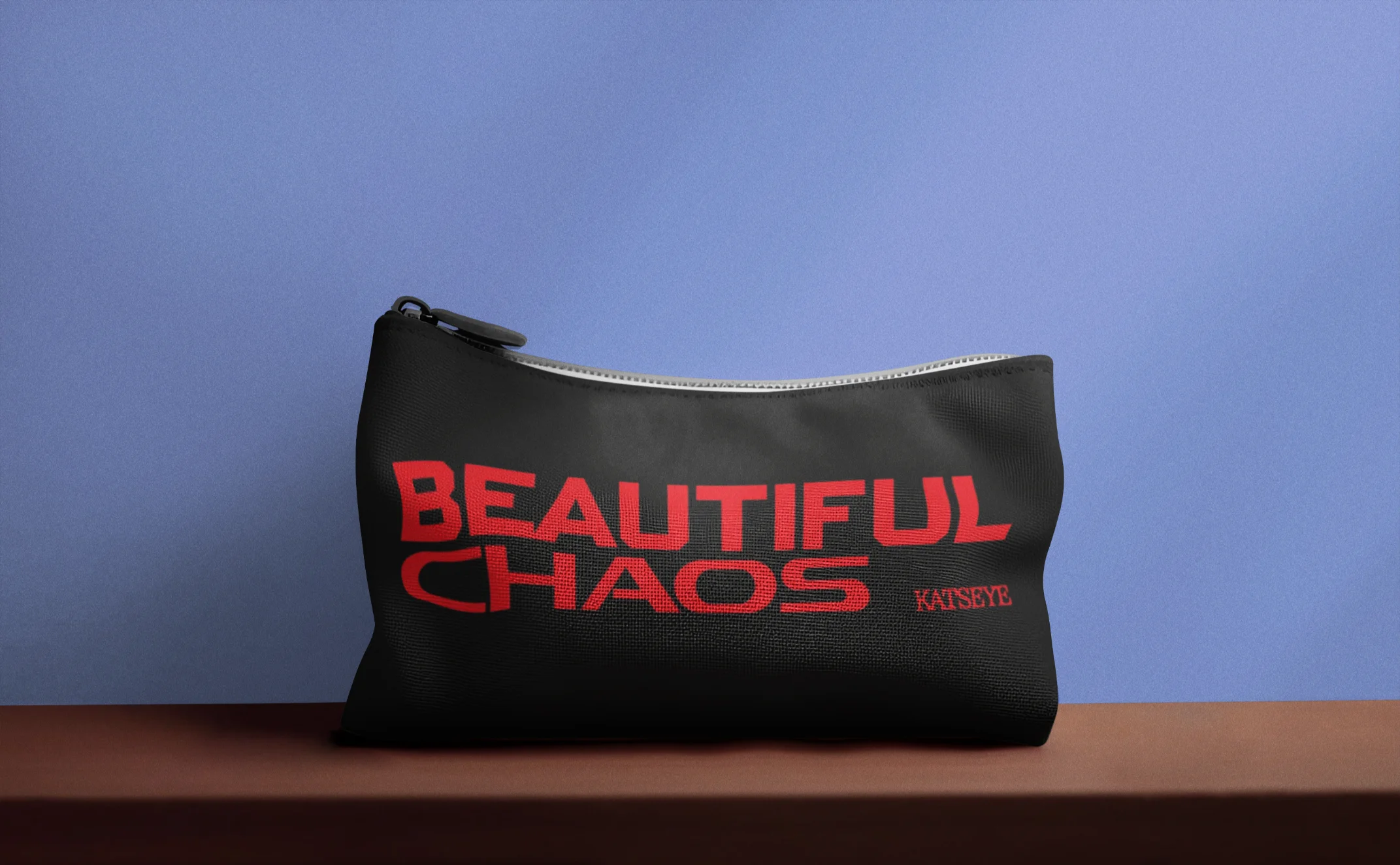 black Katseye Beautiful Chaos Pencil Case with blue background